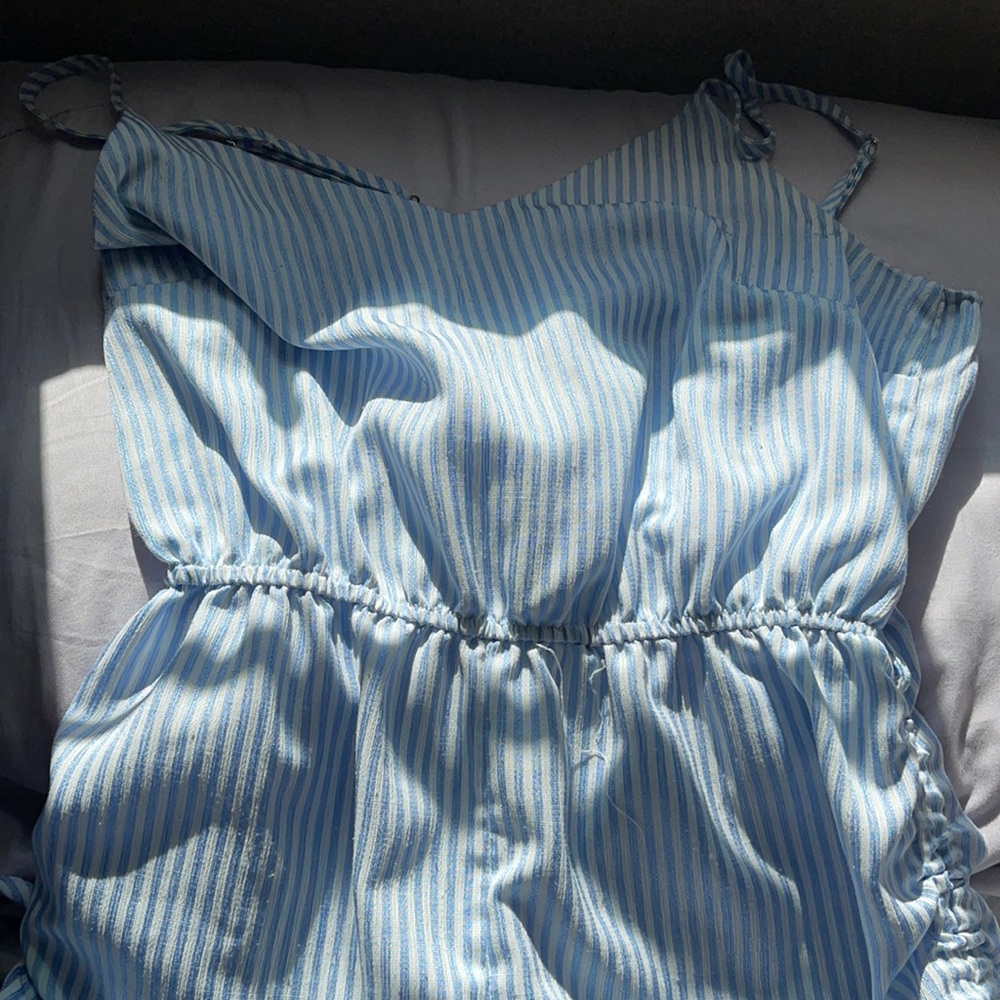 White and Blue Stripes Romper